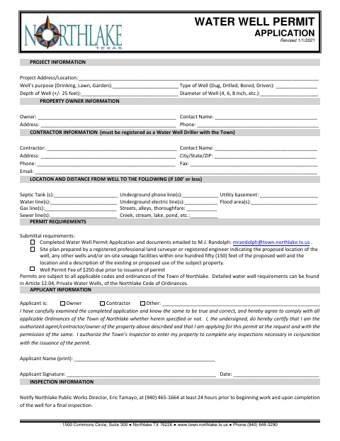 First page of the Water Well Permit Application