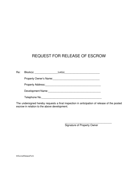 First page of the Request for Release of Escrow