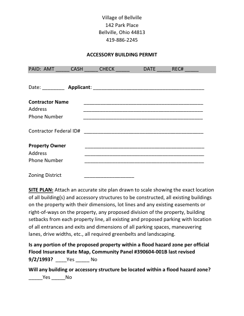 First page of the Accessory Building Permit