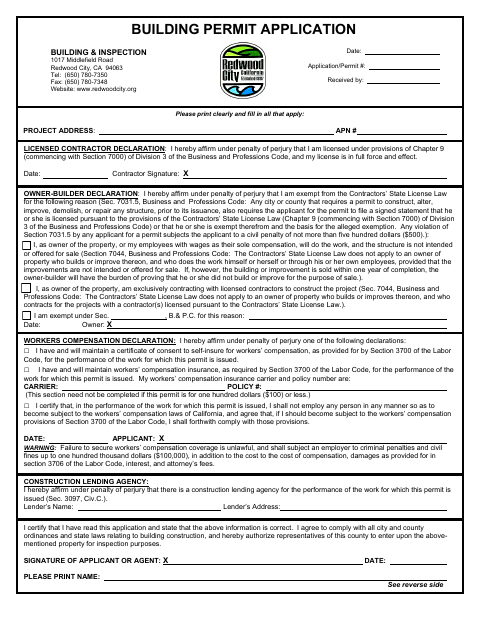 First page of the Building Permit Application