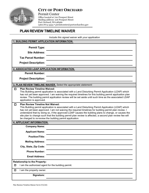 First page of the Plan Review Timeline Waiver Form
