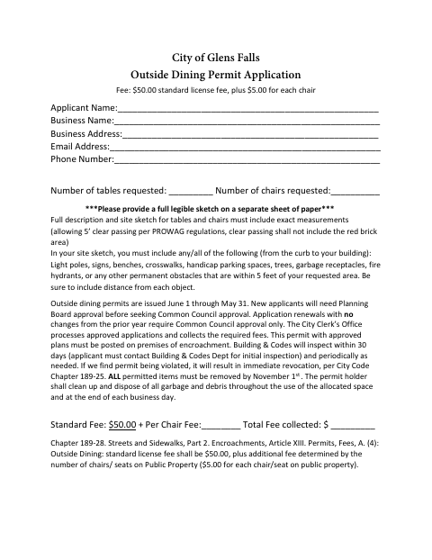 First page of the Outside Dining Permit Application