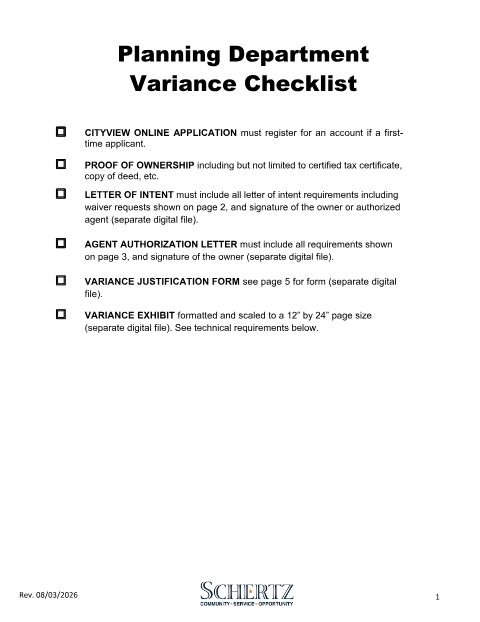 First page of the Variance Checklist