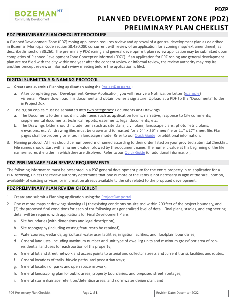 First page of the Planned Development Zone Preliminary Plan Certification
