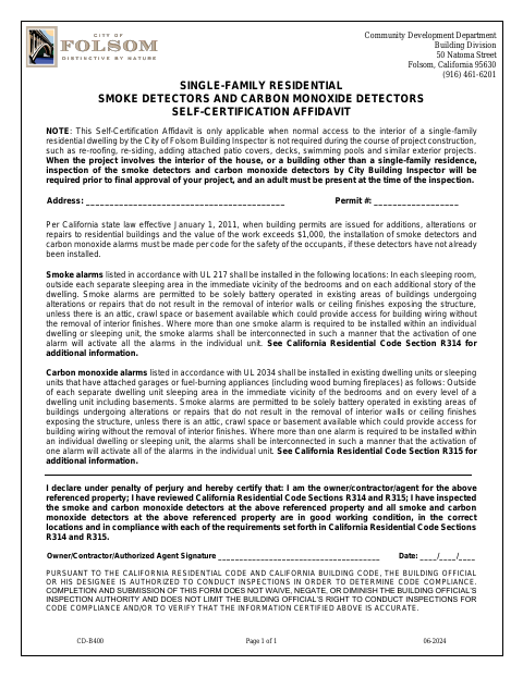 First page of the Smoke and CO Detector Self-Certification Affidavit