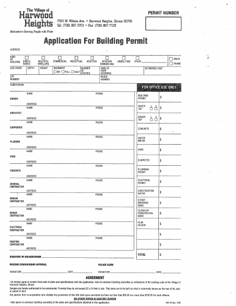 First page of the Additions, Garages, New Construction Permit Application