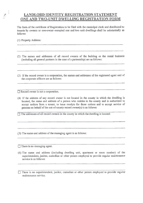 First page of the Landlord Tenant Registration