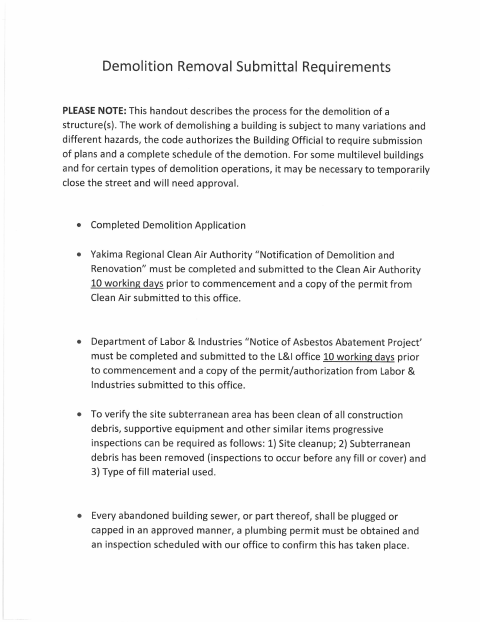 First page of the Demolition Permit