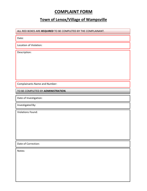 First page of the Complaint Form