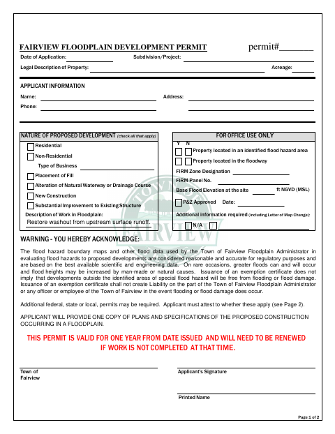First page of the Floodplain Development Permit
