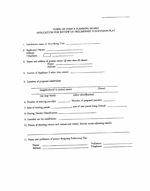 First page of the Preliminary and Final Subdivision Plat Application