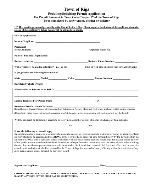 First page of the Peddling/Soliciting Permit Application