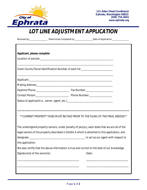 First page of the Lot Line Adjustment Application