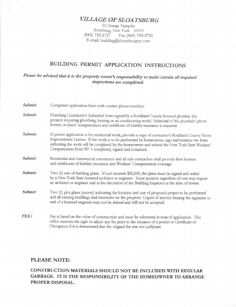 First page of the Building Permit Application