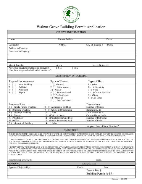 First page of the Building Permit Application