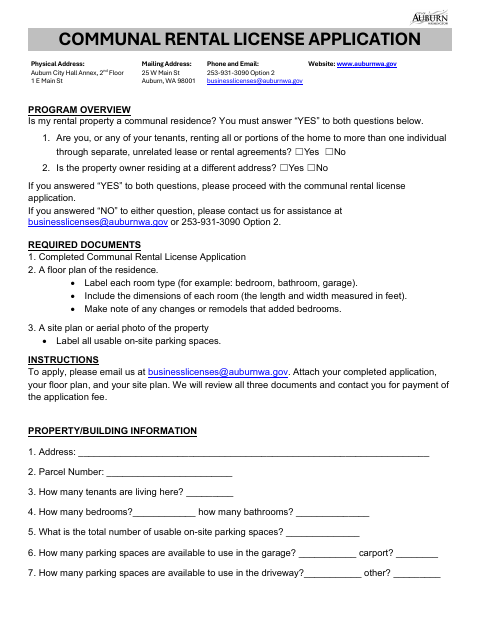 First page of the Communal Rental License Application