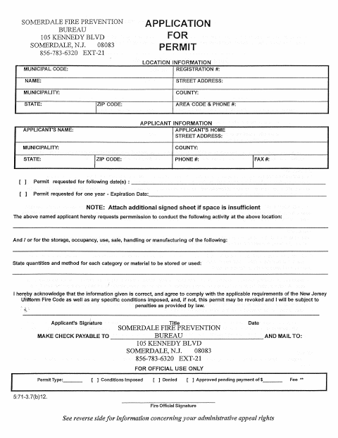 First page of the Fire Safety Permit Application