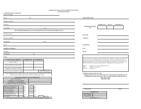 First page of the Certificate of Occupancy Permit Application Technical Section