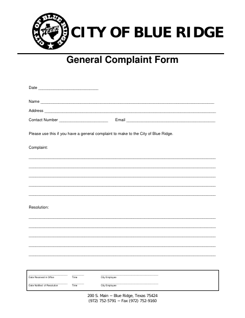 First page of the General Complaint Form
