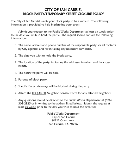 First page of the Block Party/Temporary Street Closure Conditions and Application
