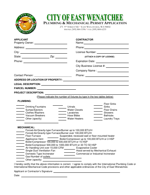 First page of the Plumbing & Mechanical Permit Application