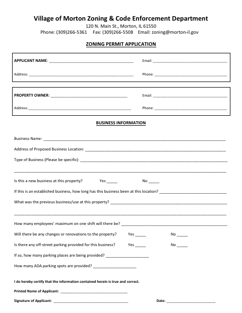 First page of the Zoning Permit Application