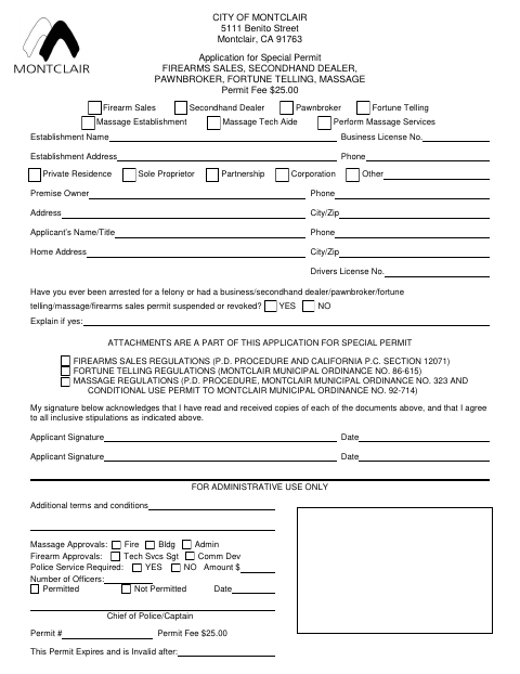 First page of the Application for Special Permit