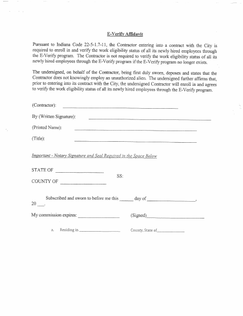First page of the E-Verify Affidavit
