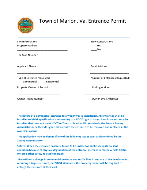 First page of the Entrance Permit