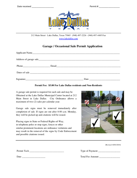 First page of the Garage / Occasional Sale Permit Application
