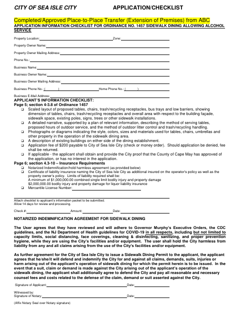 First page of the Sidewalk Dining Indemnification Agreement