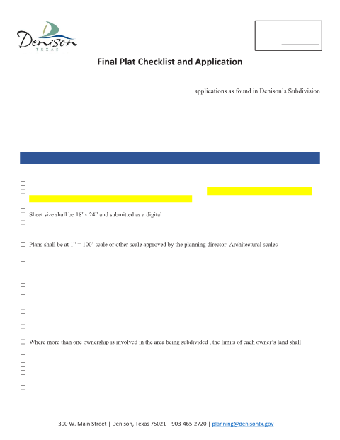 First page of the Final Plat Application