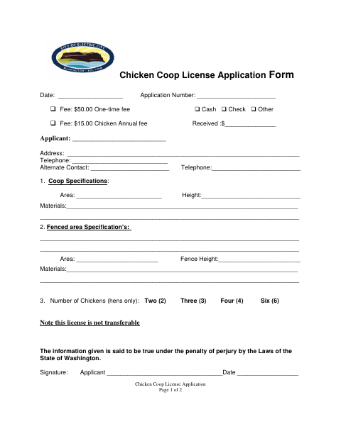 First page of the Chicken Coop License Application