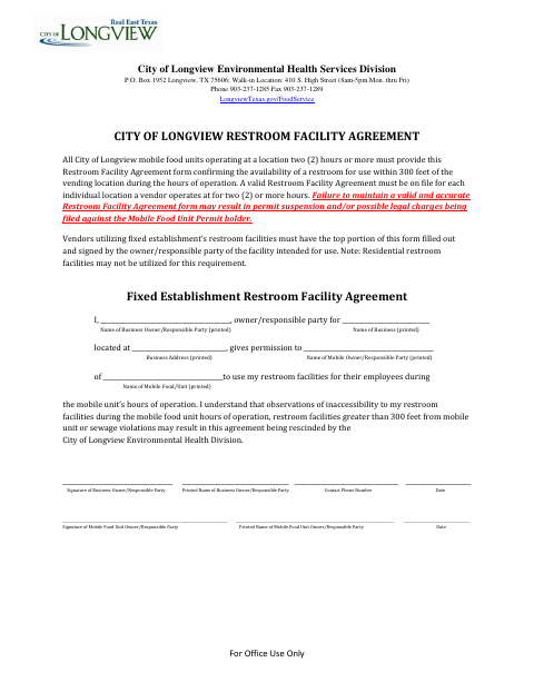 First page of the Restroom Facility Agreement