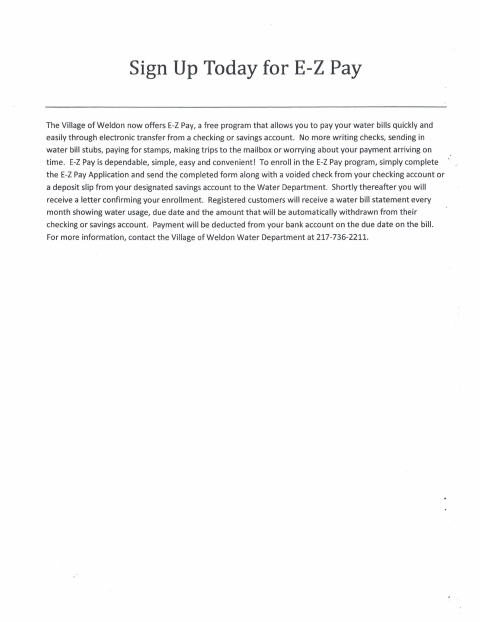 First page of the E-Z Pay Authorization Form