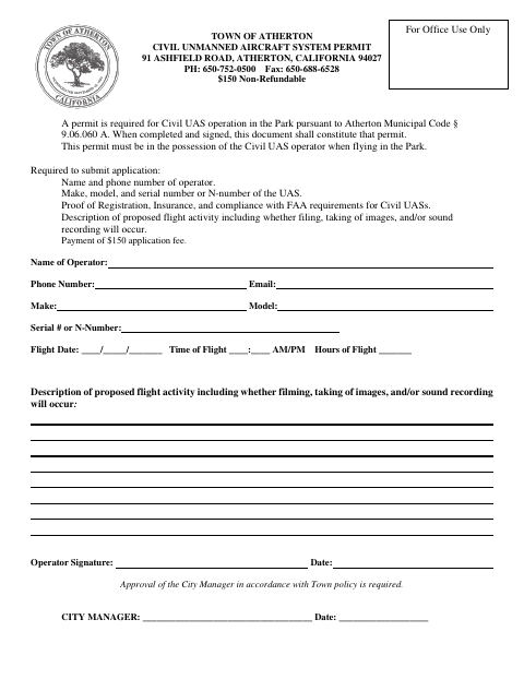 First page of the Civil Unmanned Aircraft System Permit