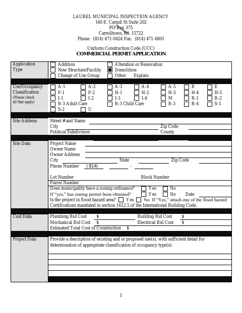 First page of the Commercial Permit Application