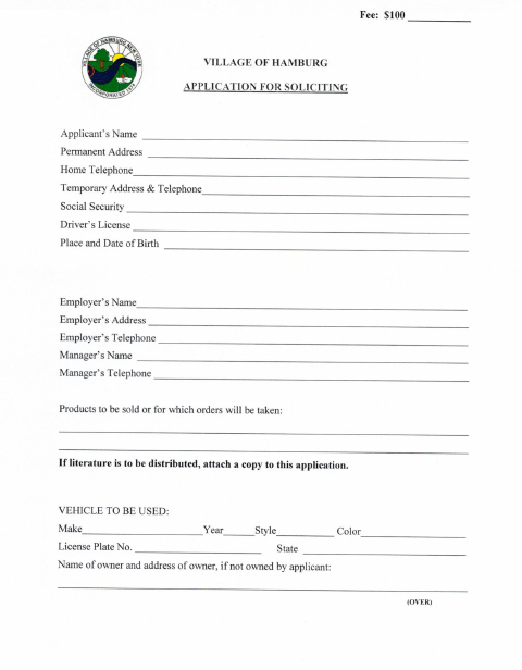First page of the Soliciting Permit Application