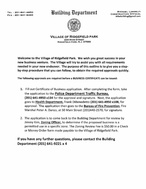 First page of the Application for Business Certificate and Instructions