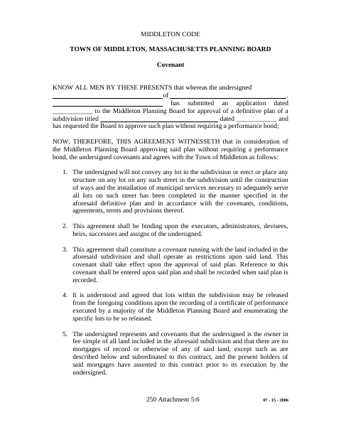 First page of the Subdivision Covenant