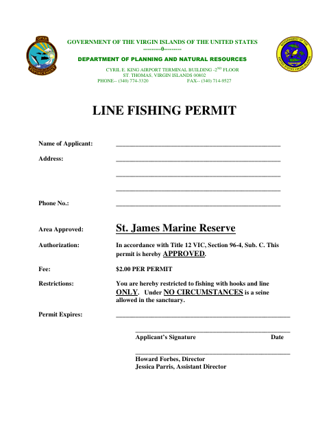 First page of the Line Fishing Permit