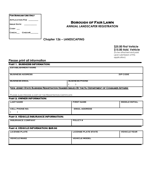 First page of the Annual Landscaper Registration
