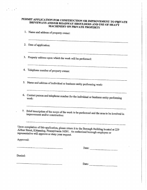 First page of the Driveway Paving Permit