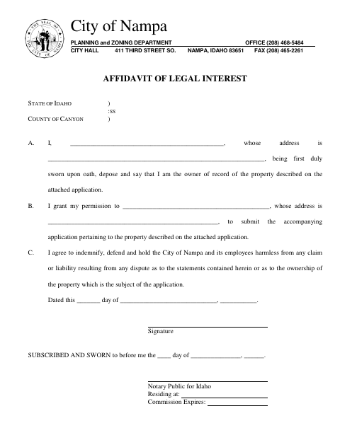 First page of the Affidavit of Legal Interest