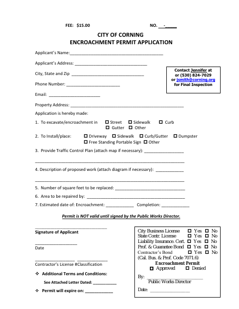 First page of the Encroachment Permit Application