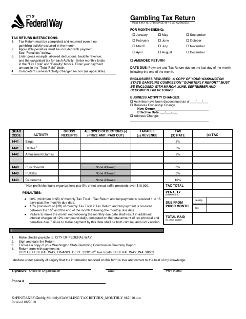 First page of the Gambling Tax Return