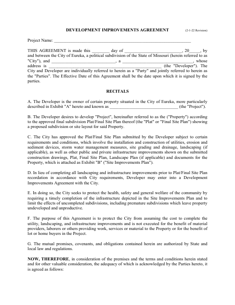 First page of the Development Improvements Agreement