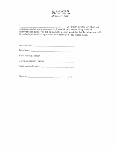 First page of the Water Draft Form