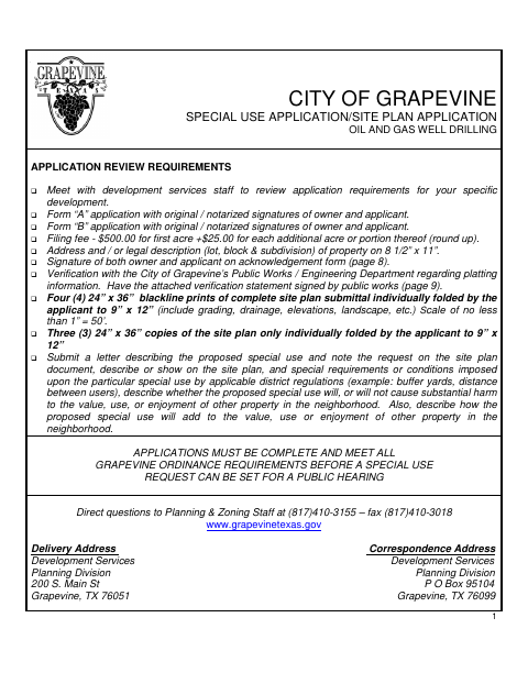 First page of the Special Use and Site Plan Application