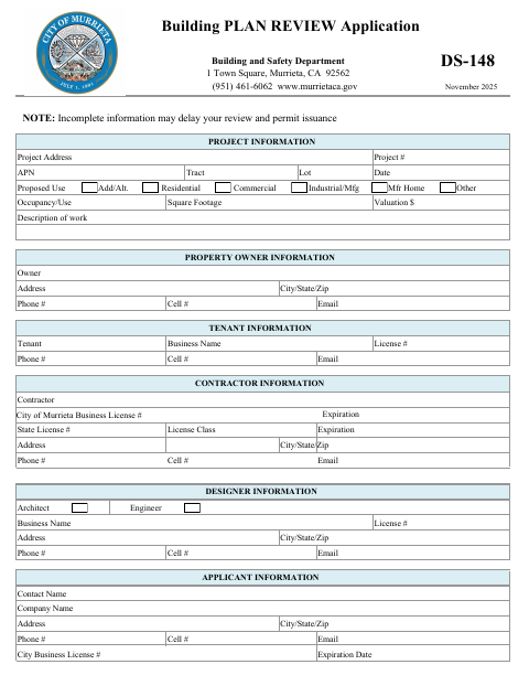 First page of the Building Plan Review Application